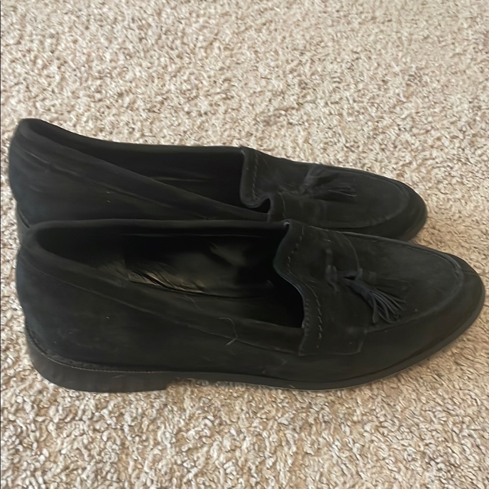 Black suede loafers by Van Eli